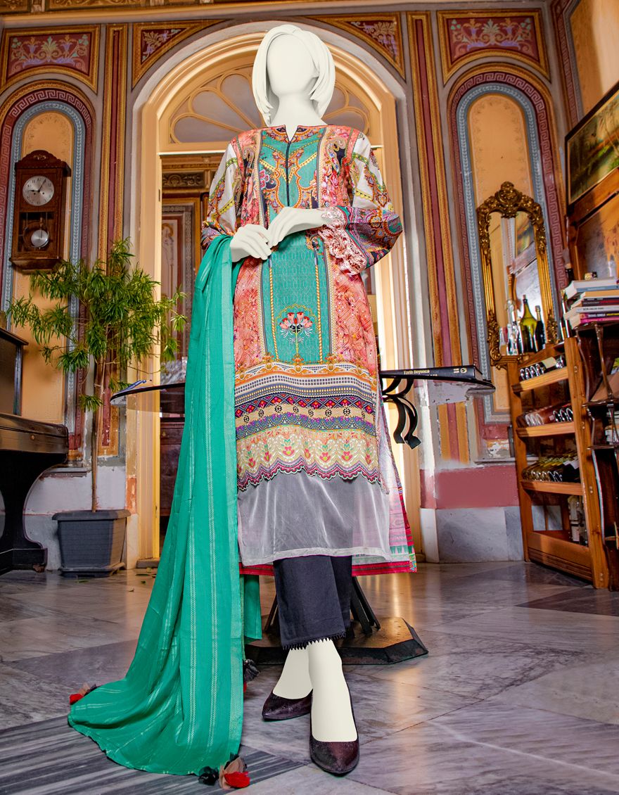 MULTICOLOR LAWN 2PC UNSTITCHED | JLAWN-S-JDS-US-21-1066 FLOOK FIST