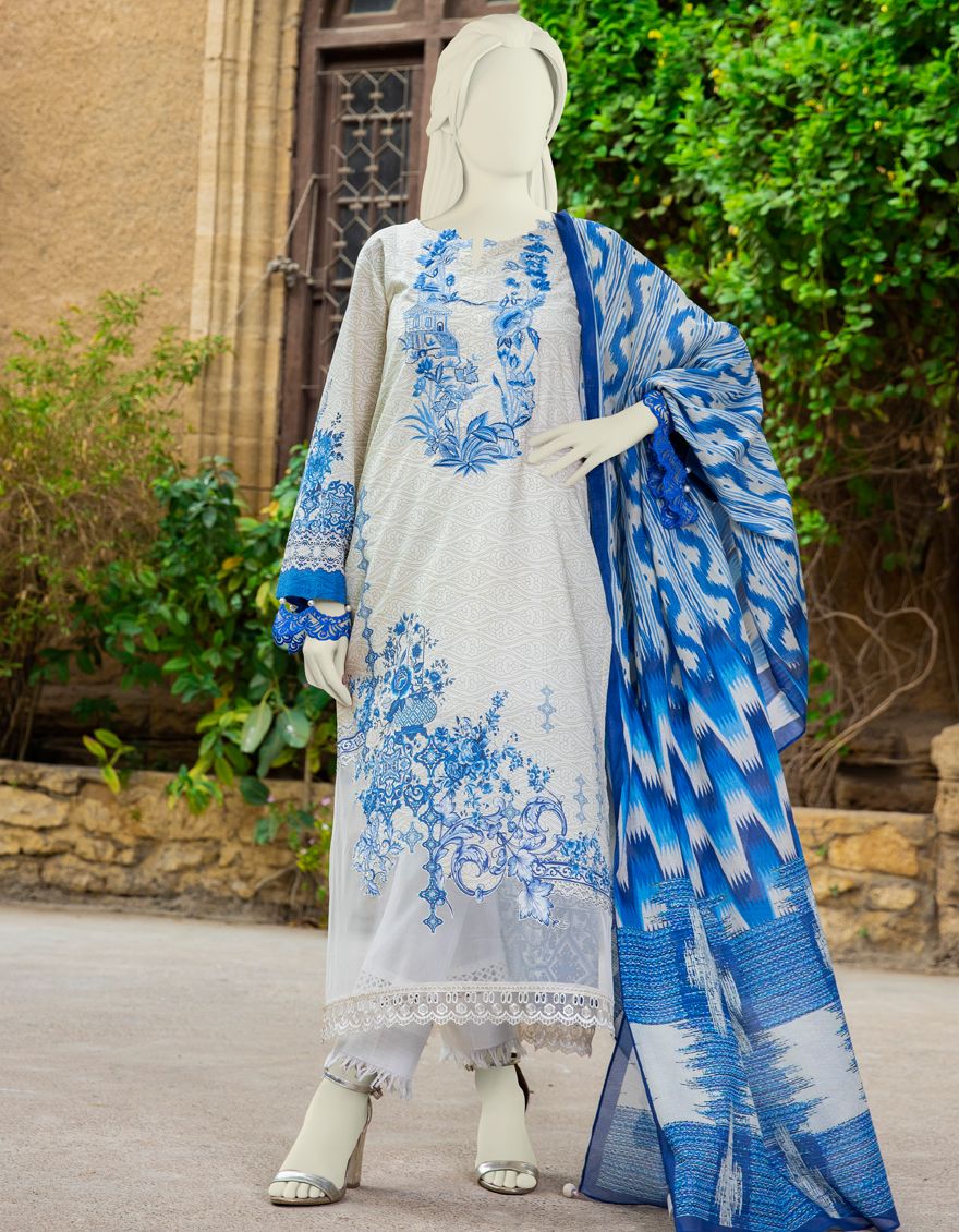 BLUE OFF WHITE LAWN 2PC UNSTITCHED | JLAWN-S-JDS-US-21-1085 LAZURITE