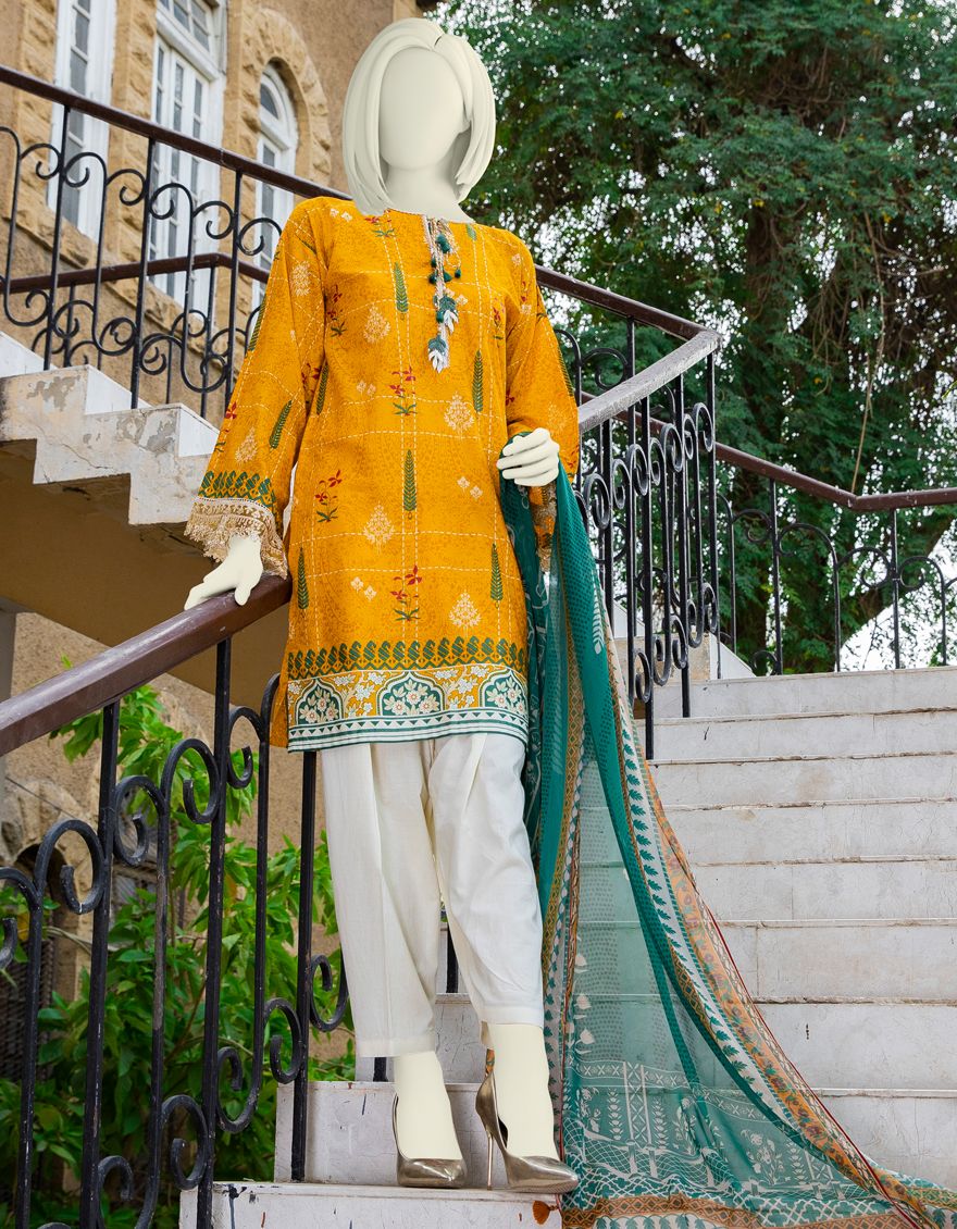 YELLOW LAWN 2PC UNSTITCHED | JLAWN-S-JDS-US-21-1087 MAH-E-NOOR