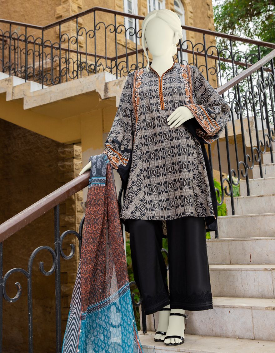 BLACK LAWN 2PC UNSTITCHED | JLAWN-S-JDS-US-21-1088 SANSKRITI