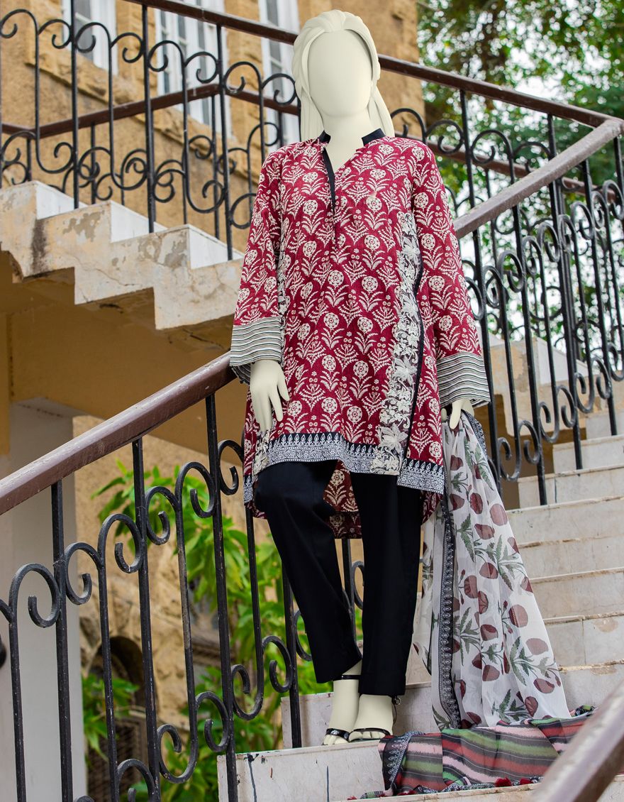 OFF WHITE-RED LAWN 2PC UNSTITCHED | JLAWN-S-JDS-US-21-1089 SOLAPURI