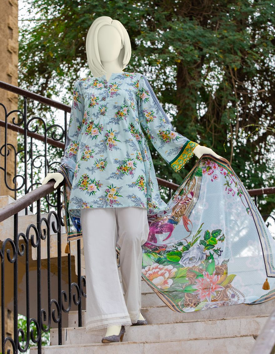 STEEL BLUE LAWN 2PC UNSTITCHED | JLAWN-S-JDS-US-21-1090 DESERT ROSE