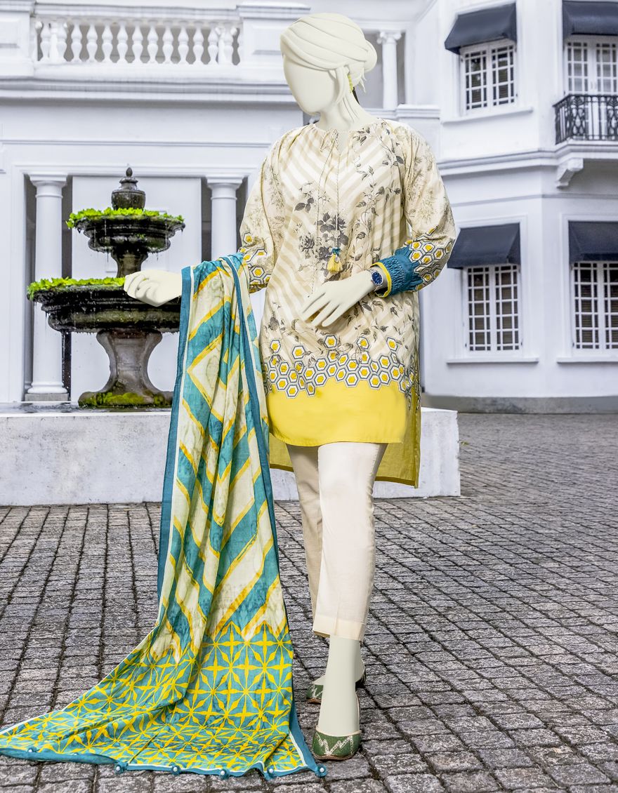 MULTICOLOR 2PC UNSTITCHED | JLAWN-S-JDS-US-22-1009 BEE HIVE