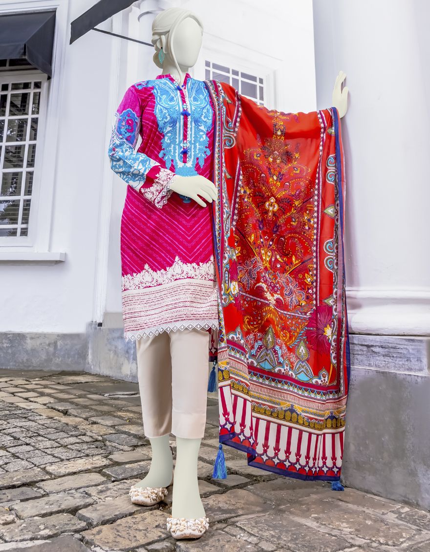 BLUE PINK 2PC UNSTITCHED | JLAWN-S-JDS-US-22-1015 PINK PAISLEY (22-1042)