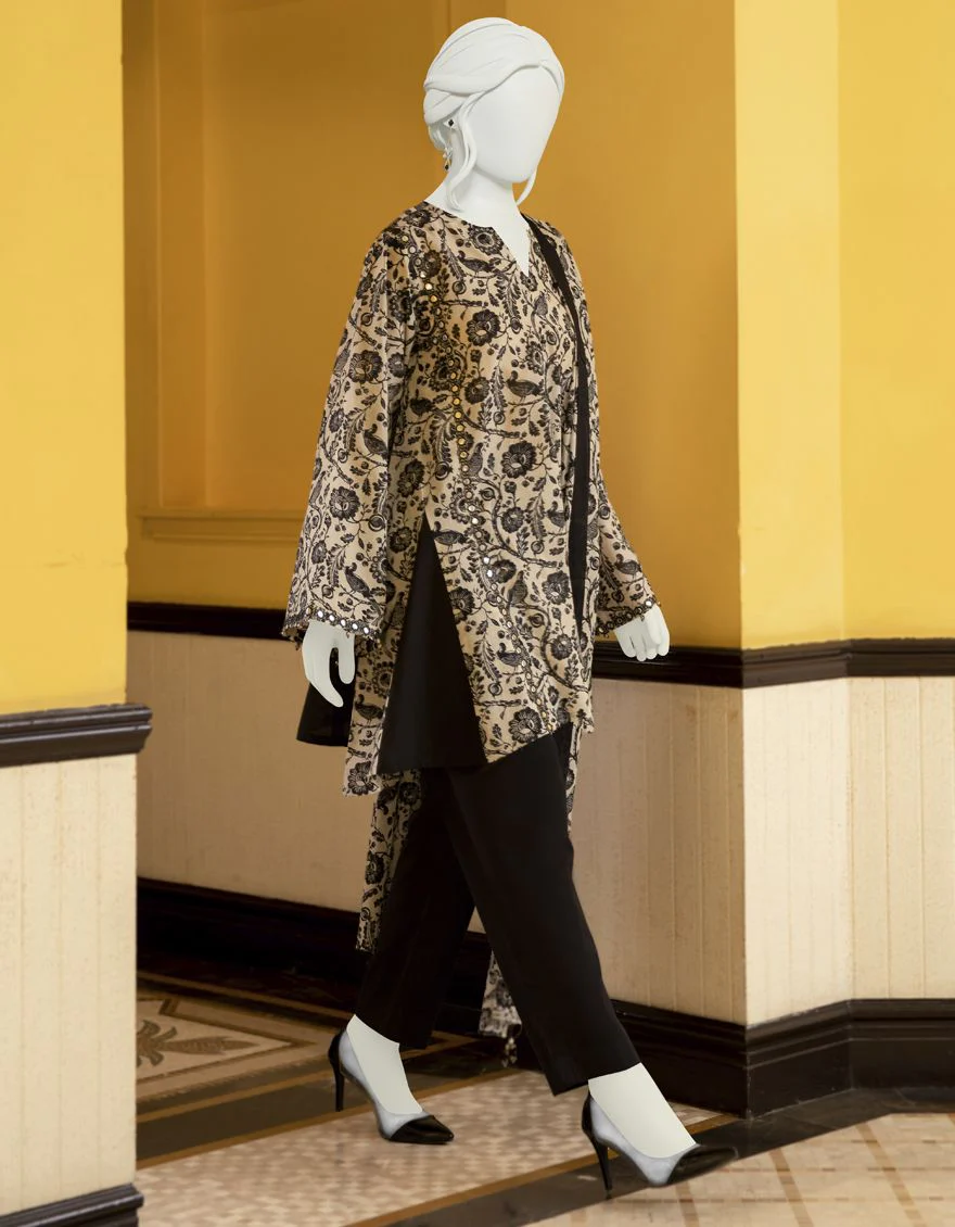 CREAM BLACK LAWN 2PC UNSTITCHED | JLAWN-S-JDS-US-22-1036 IKIGAI