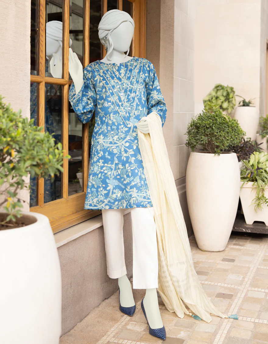 CADET BLUE LAWN 2PC UNSTITCHED | JLAWN-S-JDS-US-22-1051 QUETZAL