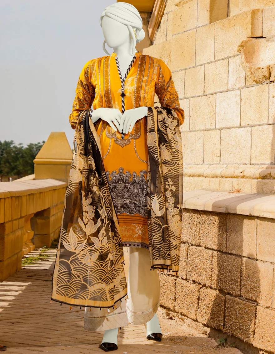 MUSTARD LAWN 2PC UNSTITCHED | JLAWN-S-JDS-US-22-1070 MUSTARD (22-2032)