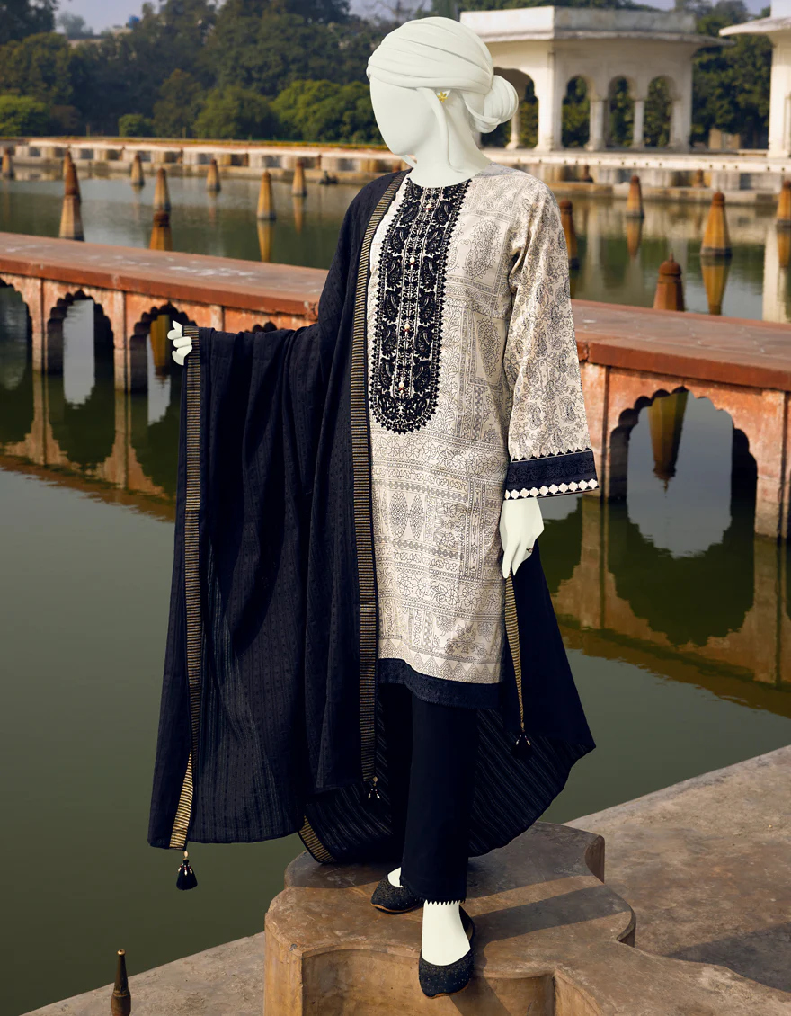 BLACK & WHITE LAWN 2PC UNSTITCHED | JLAWN-S-JDS-US-22-1073 FABLES