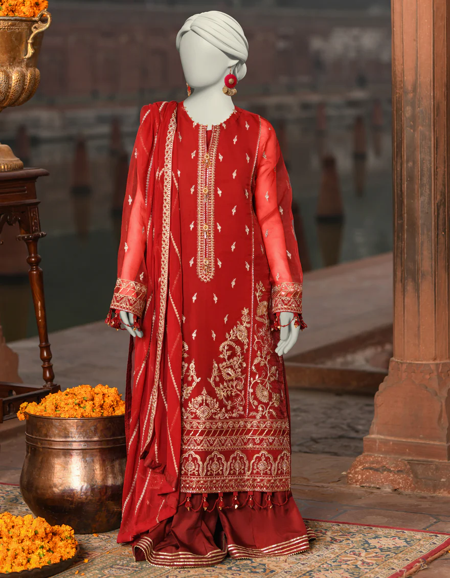 MAROON ORGANZA 3PC UNSTITCHED | JLAWN-S-JFU-25-704 FB/FALAK-04