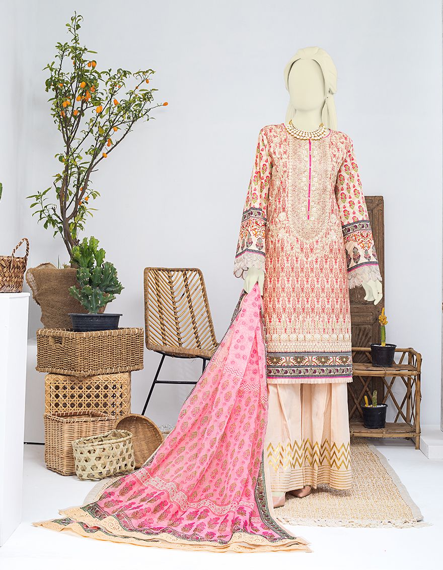 PEACH LAWN 3PC UNSTITCHED | JLAWN-S-JPUS-US-21-001 JA-556
