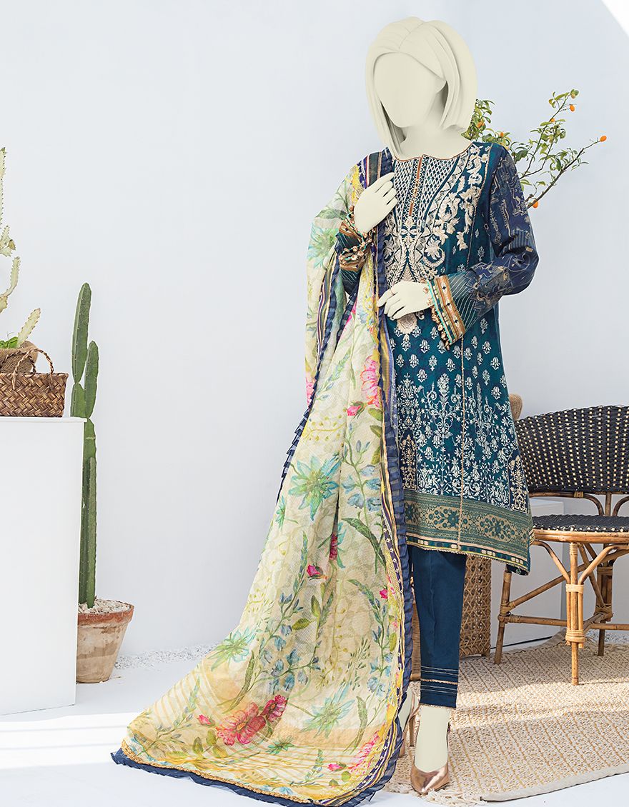 GREEN LAWN 3PC UNSTITCHED | JLAWN-S-JPUS-US-21-002 JA-554