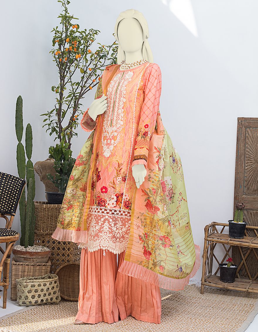 PEACH LAWN 3PC UNSTITCHED | JLAWN-S-JPUS-US-21-010 JT-567 - Image 2