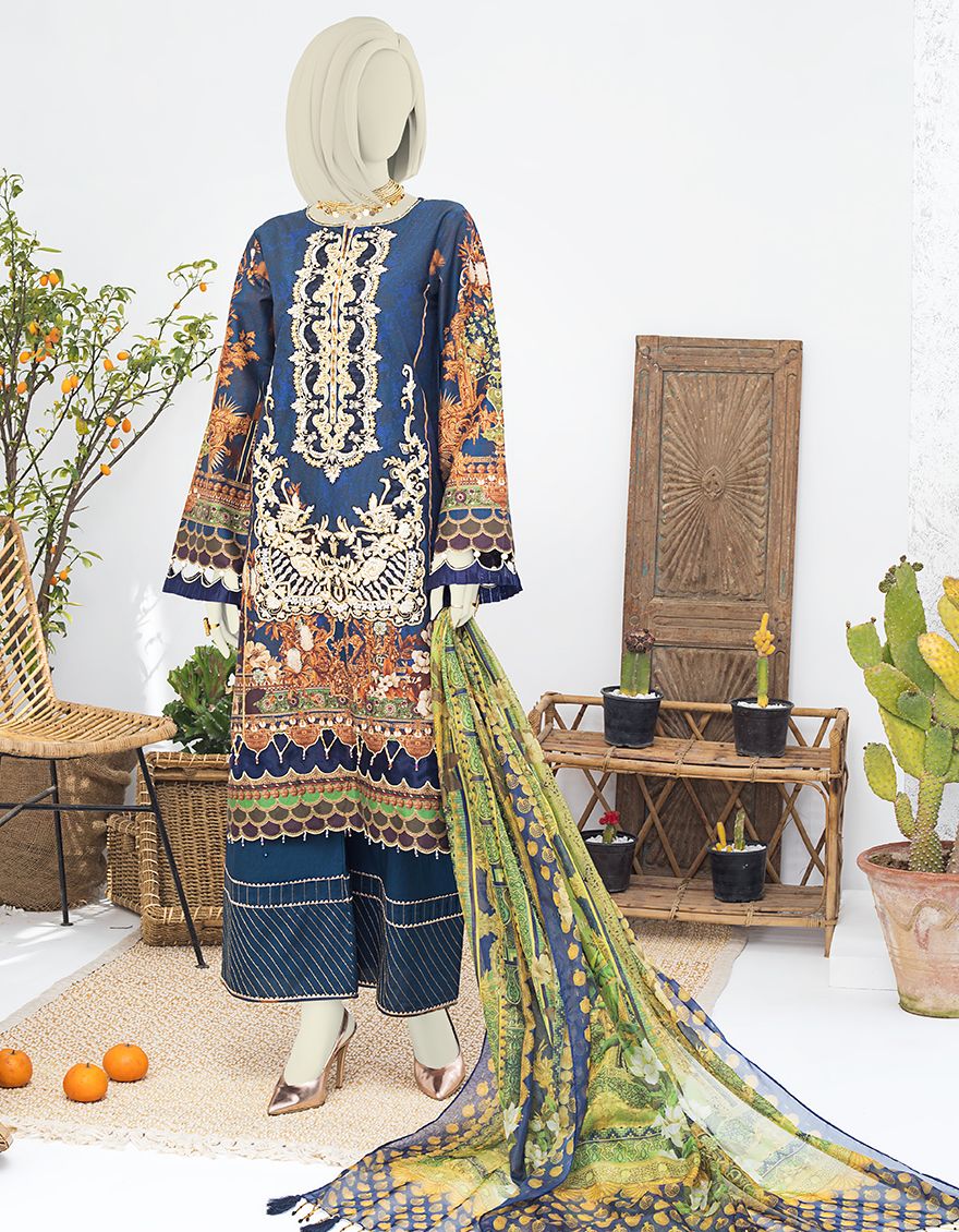 BLUE LAWN 3PC UNSTITCHED | JLAWN-S-JPUS-US-21-016 JQ-648