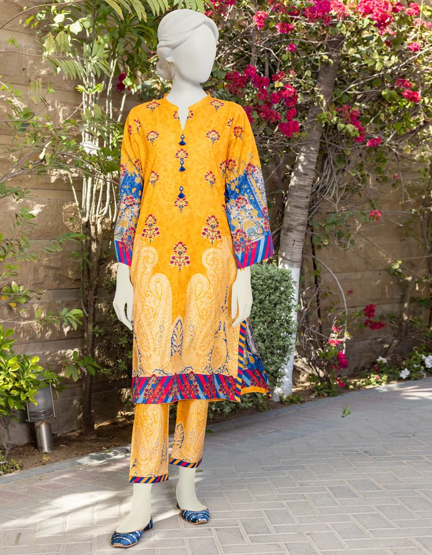 MUSTARD LAWN 2PC STITCHED | JLAWN-S-JST-US-23-1652/S D'ORO