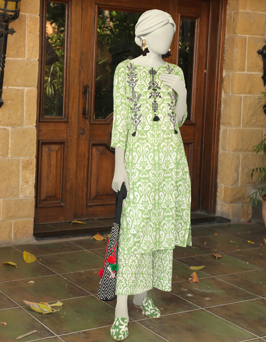 GREEN LAWN 2PC STITCHED | JLAWN-S-JST-US-23-1674/S IKKAT-2