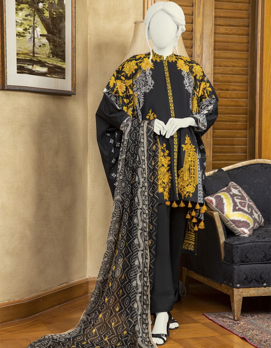 BLACK-YELLOW LAWN 3PC UNSTITCHED | JLAWN-S-US-20-084 INDIAN PAISLEY