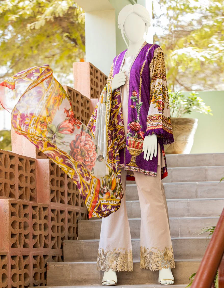PURPLE LAWN 3PC UNSTITCHED | JLAWN-S-US-20-235 ROYAL ORNAMENTAL