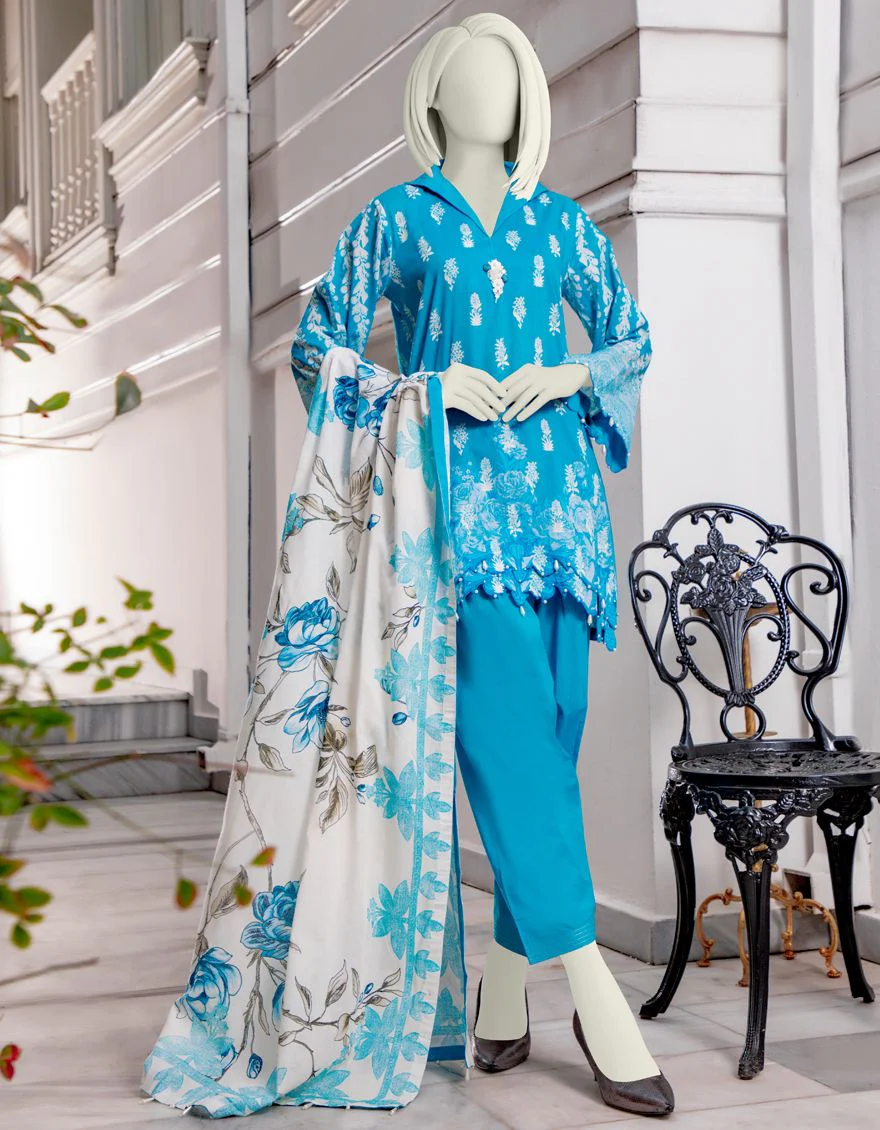 BLUE LAWN 3PC UNSTITCHED | JLAWN-S-US-21-187 MANELI