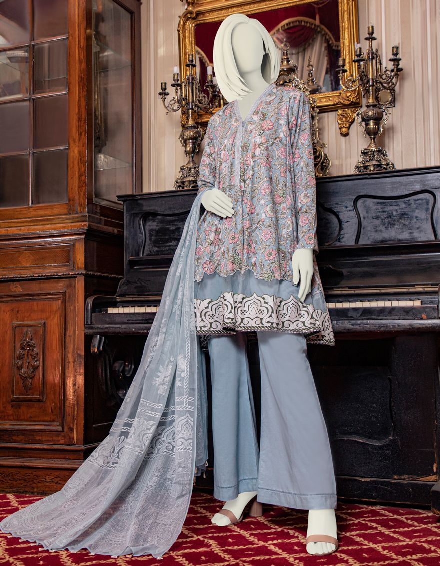 BLUE LAWN 3PC UNSTITCHED | JLAWN-S-US-21-200 ROZHAN