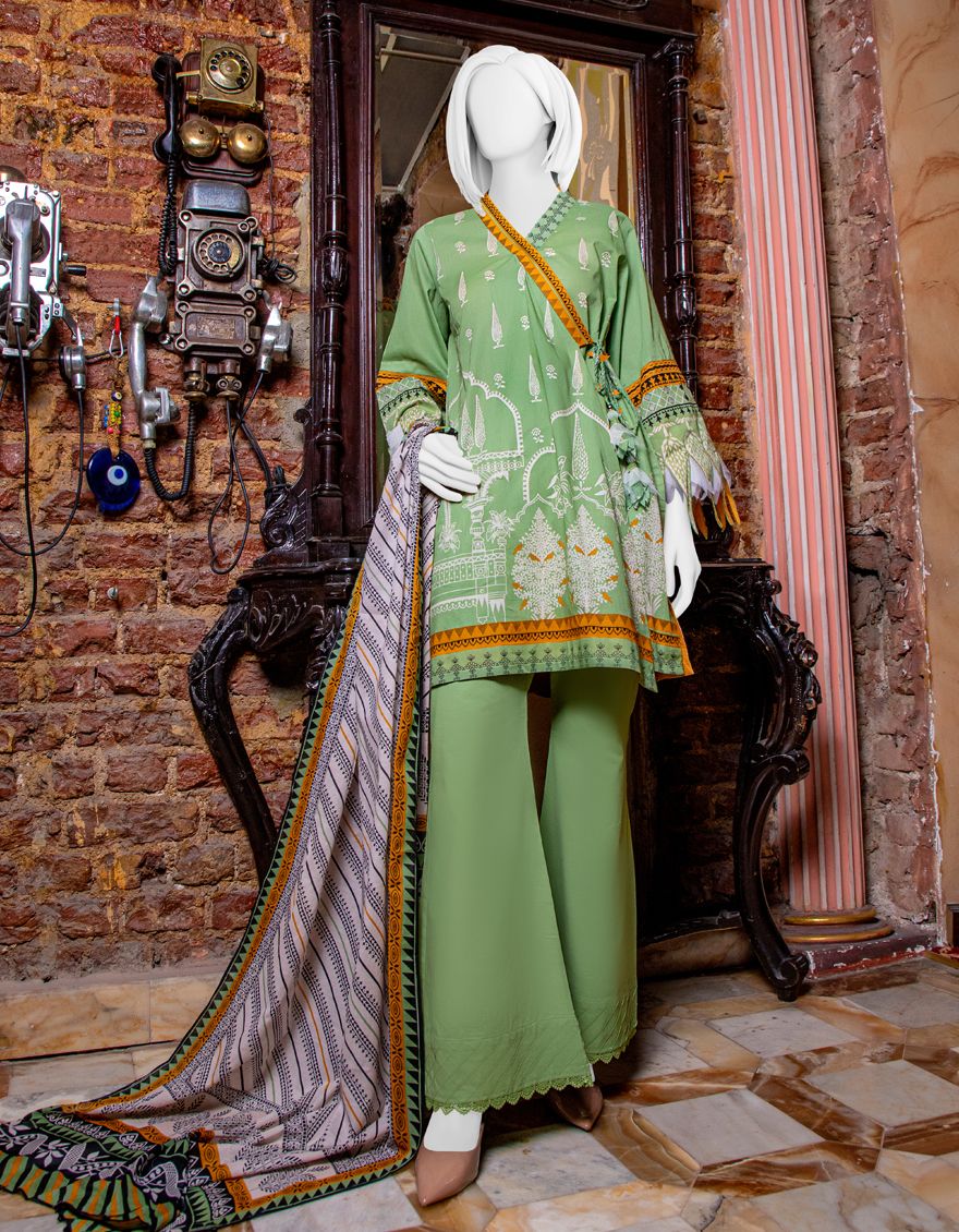 GREEN LAWN 3PC UNSTITCHED | JLAWN-S-US-21-214 BAGH-E -GUL