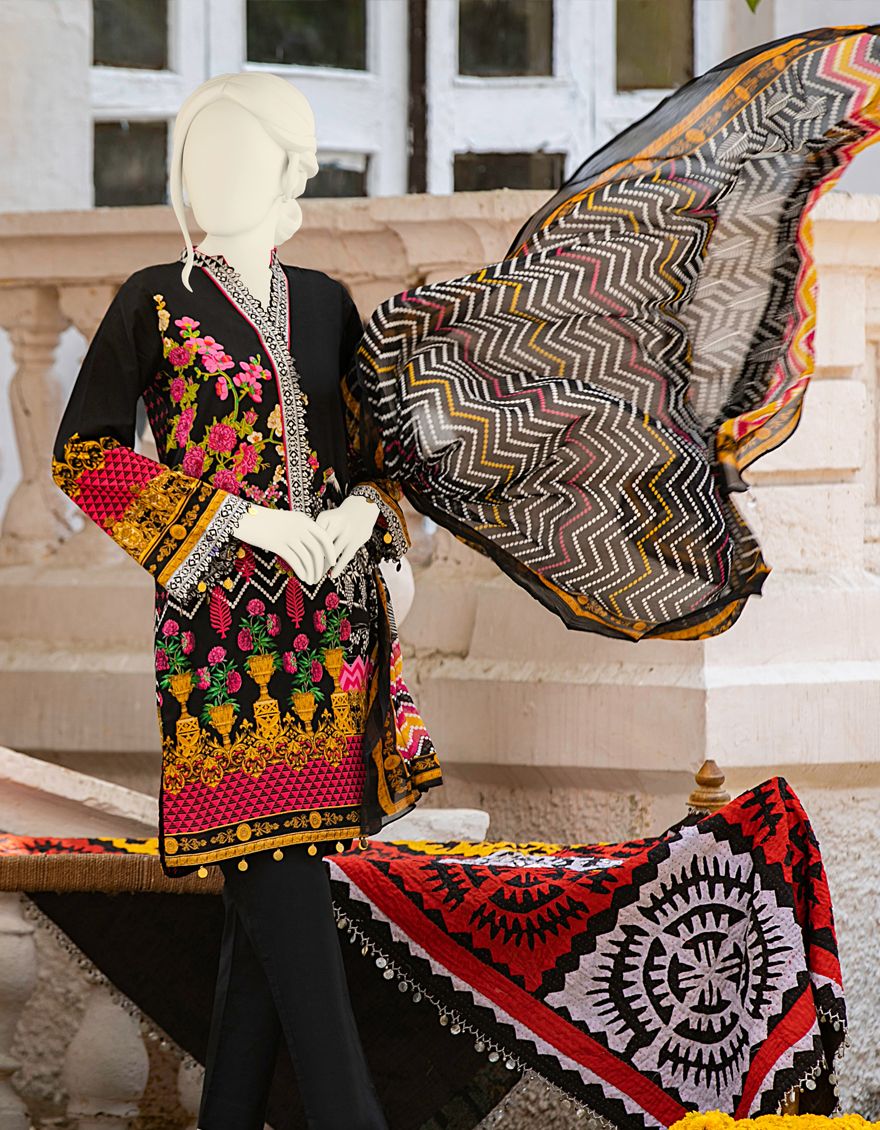 BLACK LAWN 3PC UNSTITCHED | JLAWN-S-US-21-214 BLINKING FLORAL