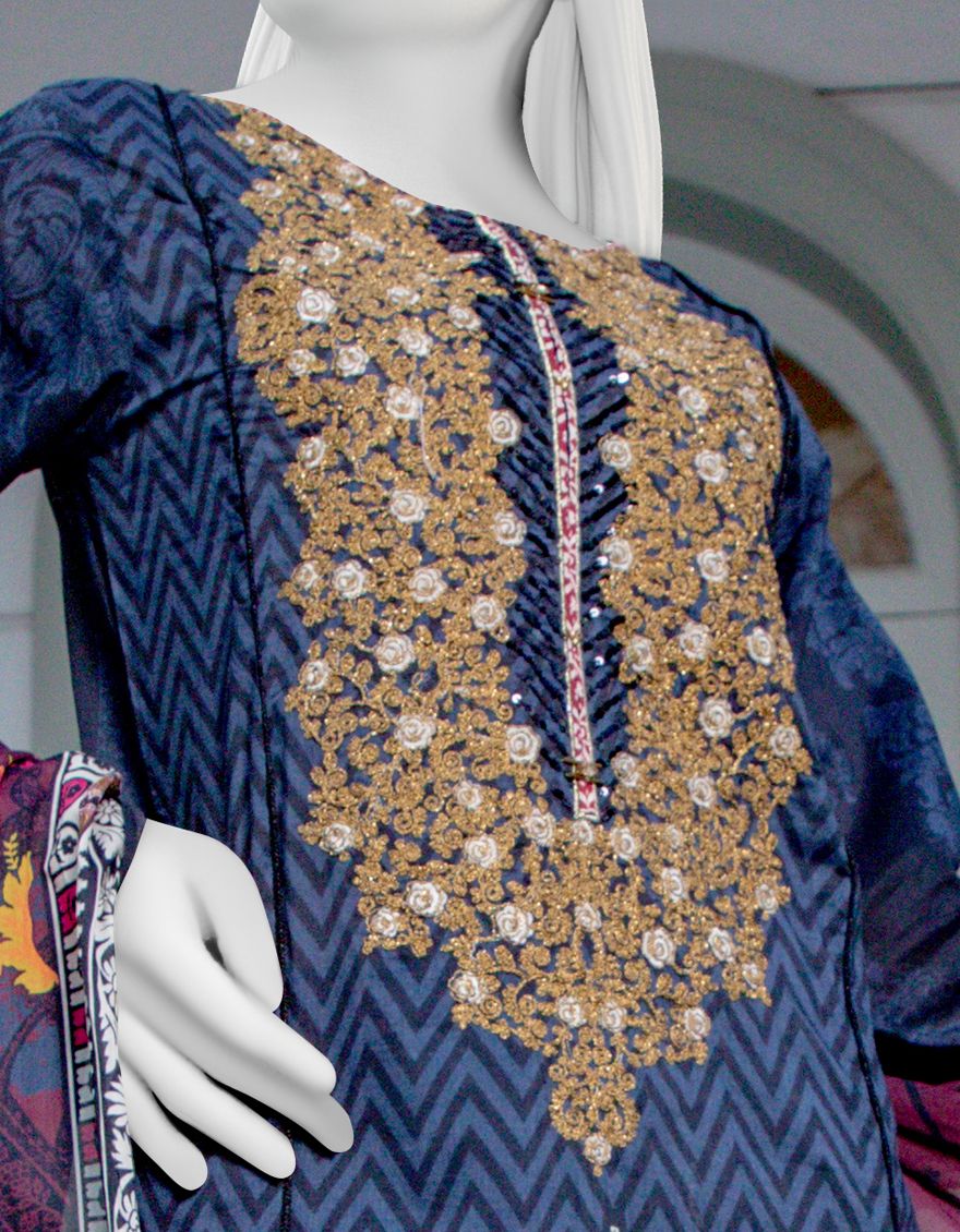 BLACK LAWN 3PC UNSTITCHED | JLAWN-S-US-21-218 BLACK & WHITE - Image 2