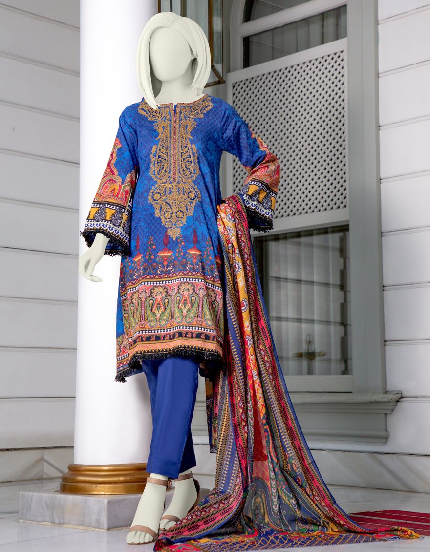 BLUE LAWN 3PC UNSTITCHED | JLAWN-S-US-21-219 VICTORIA