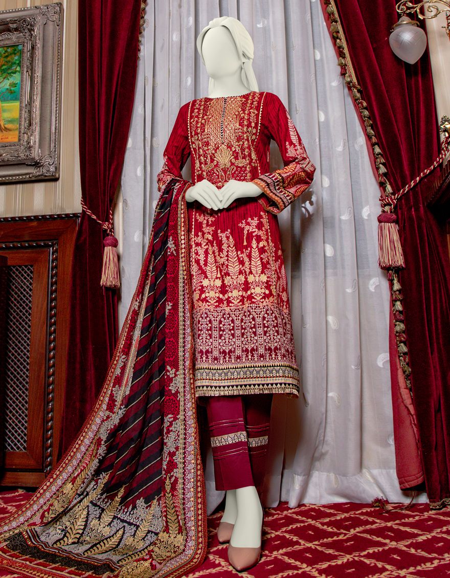 RED LAWN 3PC UNSTITCHED | JLAWN-S-US-21-223 SKY WAY
