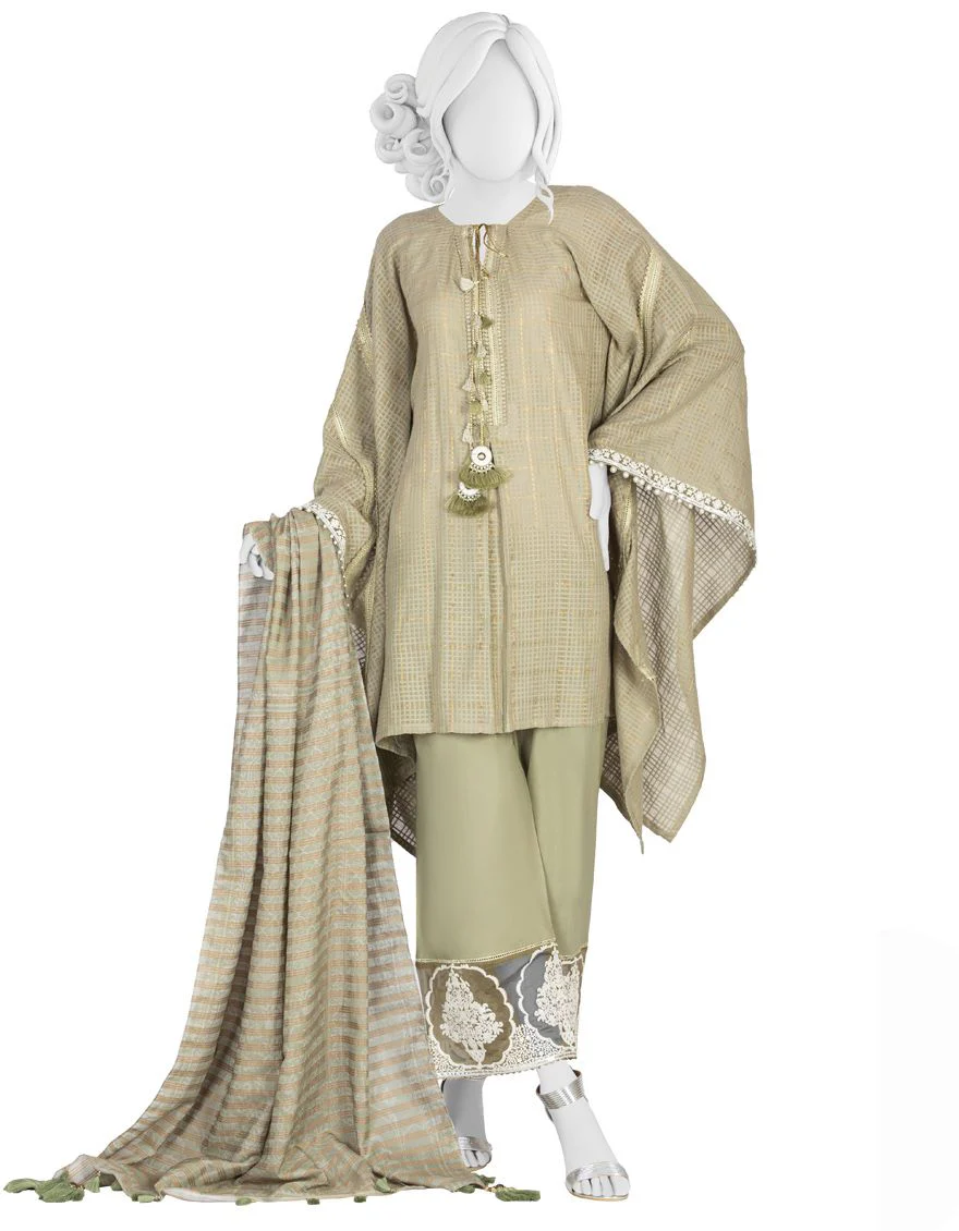 OLIVE GREEN LAWN 3PC UNSTITCHED | JLAWN-S-US-21-232 MAHTAAB