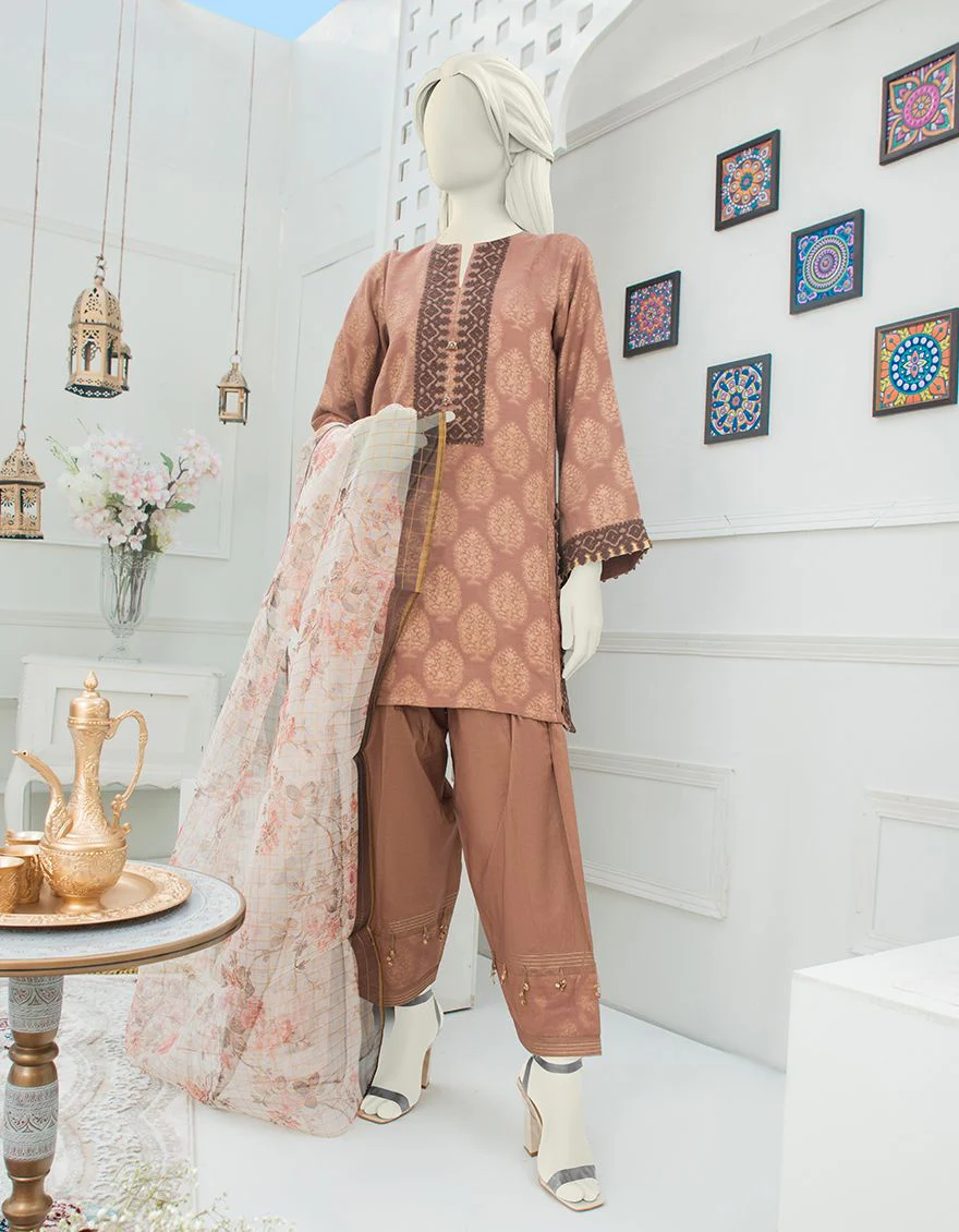 LIGHT BROWN LAWN 3PC UNSTITCHED | JLAWN-S-US-21-240 CEMBER