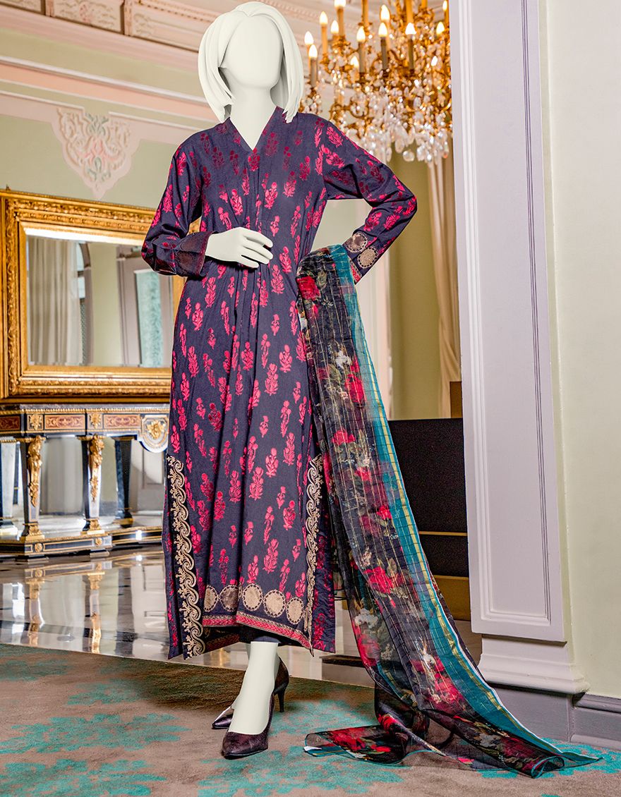 RED-BLACK LAWN 3PC UNSTITCHED | JLAWN-S-US-21-242 MUGE