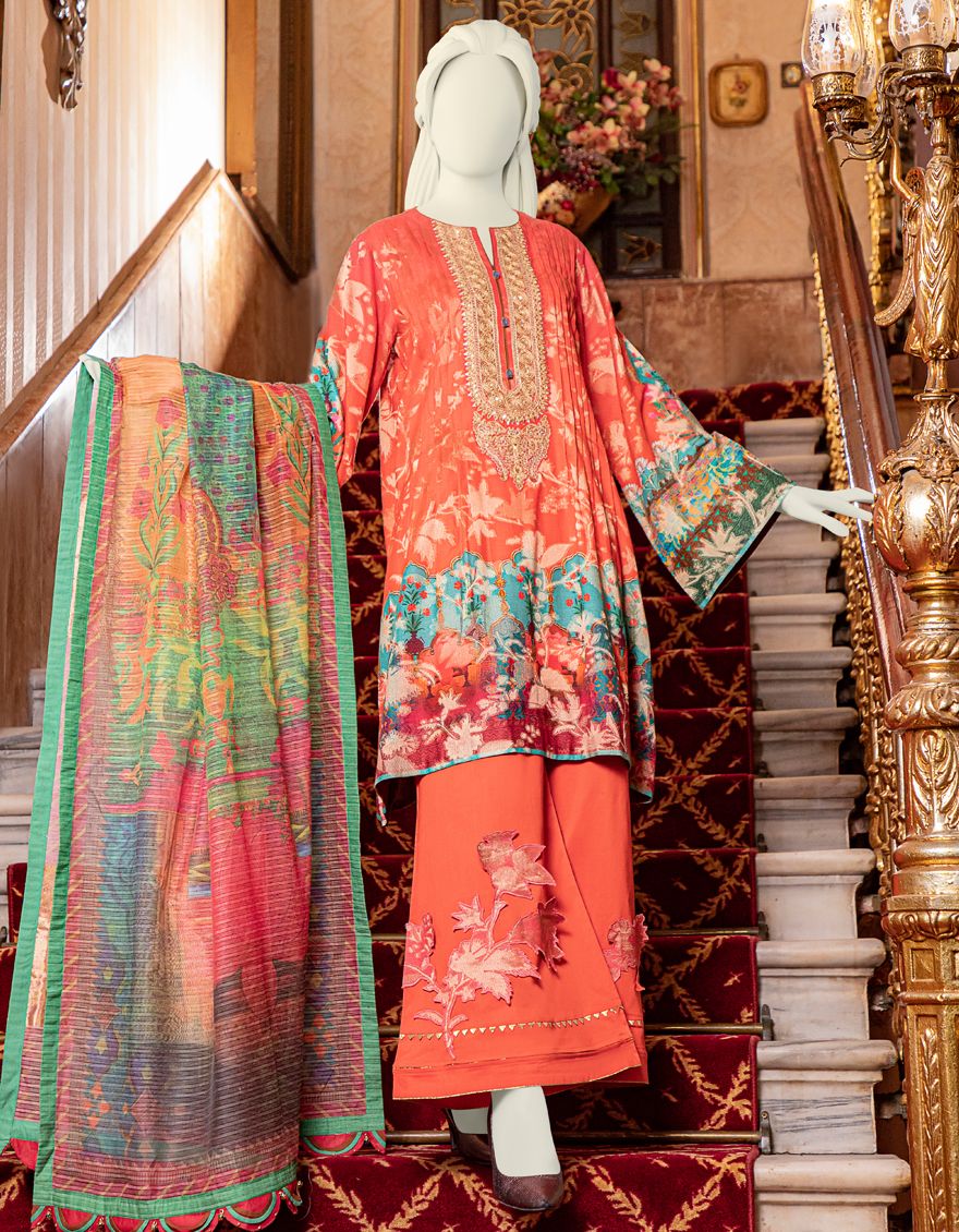 PINK-ORANGE LAWN 3PC UNSTITCHED | JLAWN-S-US-21-244 ZAMBAK