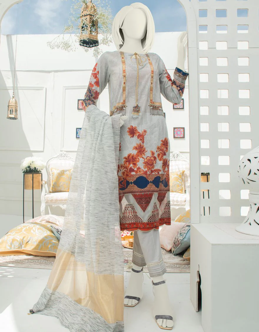 GREY LAWN 3PC UNSTITCHED | JLAWN-S-US-21-250 CHARAGHA