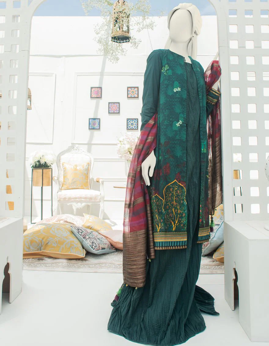 GREEN LAWN 3PC UNSTITCHED | JLAWN-S-US-21-251 ZEENAT MAHAL