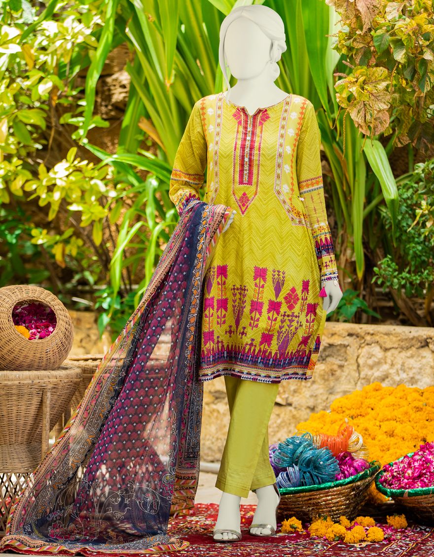 GREEN LAWN 3PC UNSTITCHED | JLAWN-S-US-21-271 KINGRI