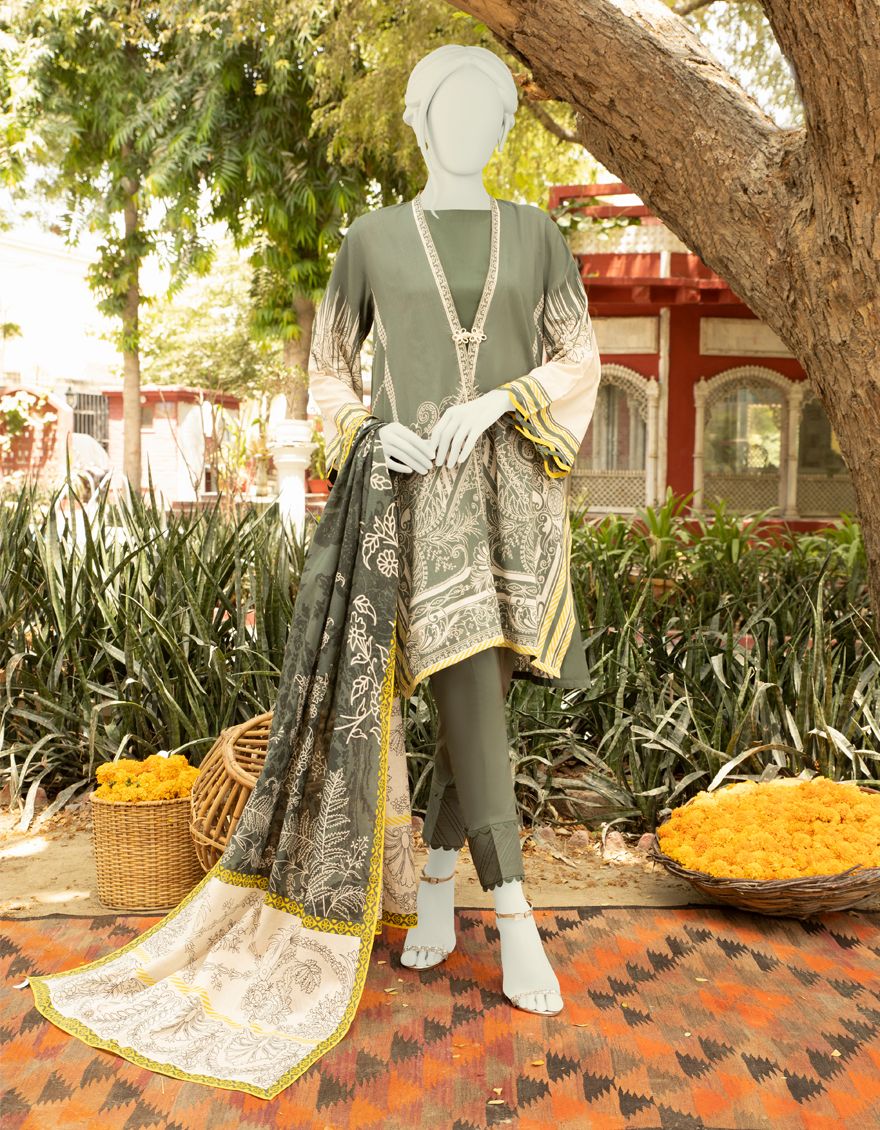 GREEN LAWN 3PC UNSTITCHED | JLAWN-S-US-21-275 ROMA
