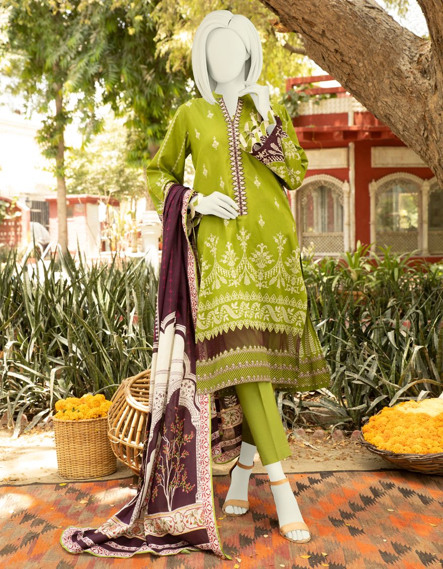 GREEN LAWN 3PC UNSTITCHED | JLAWN-S-US-21-276 KINARE