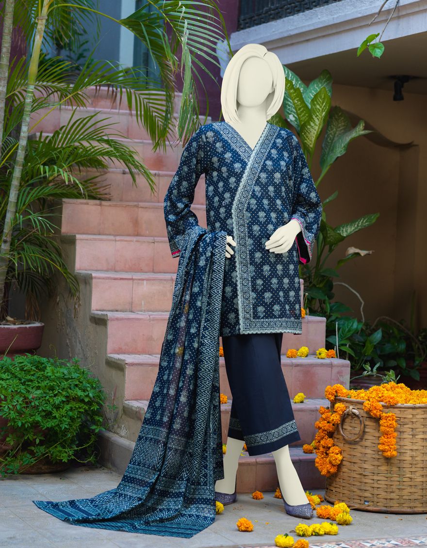 BLUE LAWN 3PC UNSTITCHED | JLAWN-S-US-21-282 LAMNI