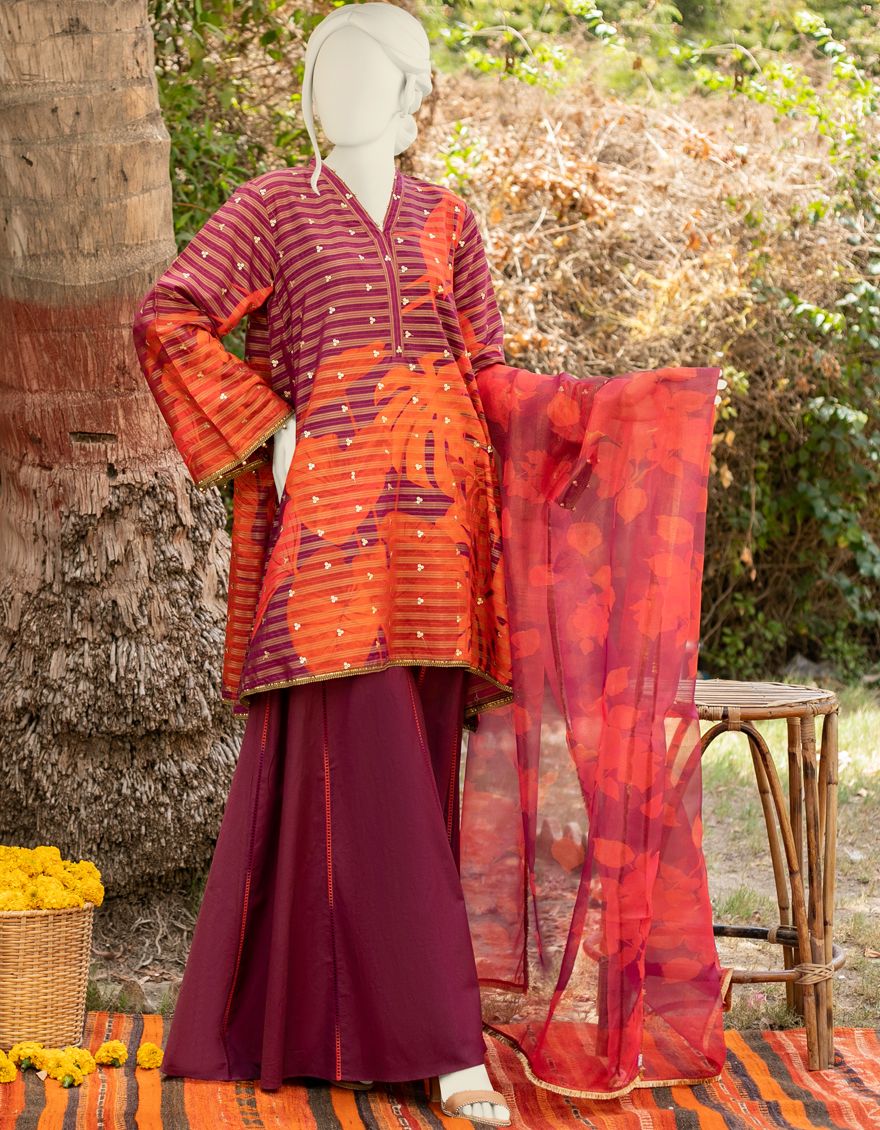 MAROON-ORANGE ZARI 3PC UNSTITCHED | JLAWN-S-US-21-286 DMITRY