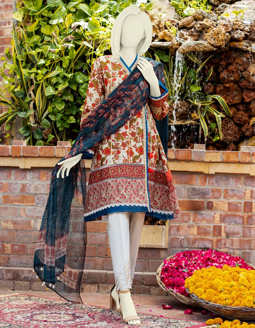 MULTICOLOR LAWN 3PC UNSTITCHED | JLAWN-S-US-21-314 TEAL