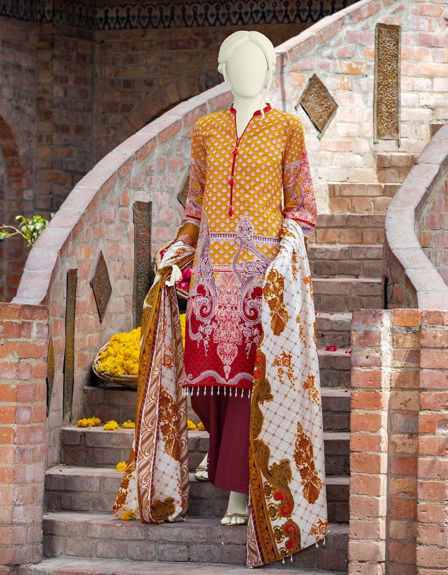 MUSTARD LAWN 3PC UNSTITCHED | JLAWN-S-US-21-330 RAFFAL