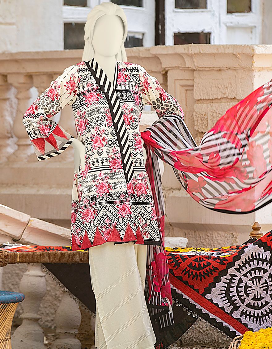 MULTICOLOR LAWN 3PC UNSTITCHED | JLAWN-S-US-21-339/A CAROTTE