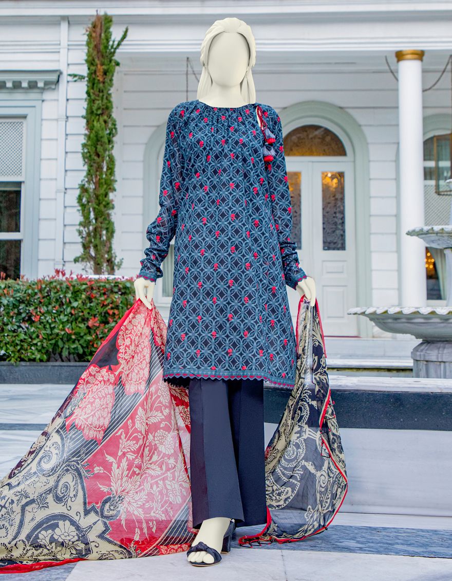 BLACK-GREY LAWN 3PC UNSTITCHED | JLAWN-S-US-21-708 EMERIE