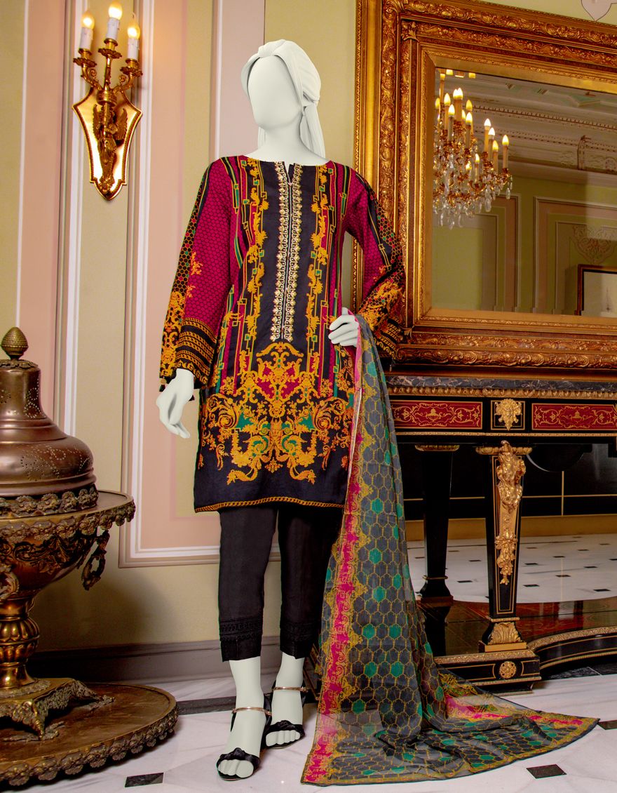 RED-BLACK LAWN 3PC UNSTITCHED | JLAWN-S-US-21-732 BAROQUE