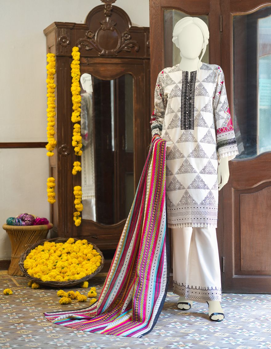 OFF WHITE LAWN 3PC UNSTITCHED | JLAWN-S-US-21-735 AMBURAN