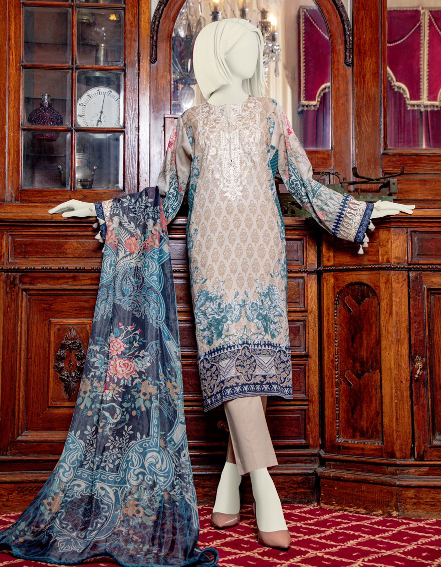 BEIGE LAWN 3PC UNSTITCHED | JLAWN-S-US-21-754 PEARL ROSE