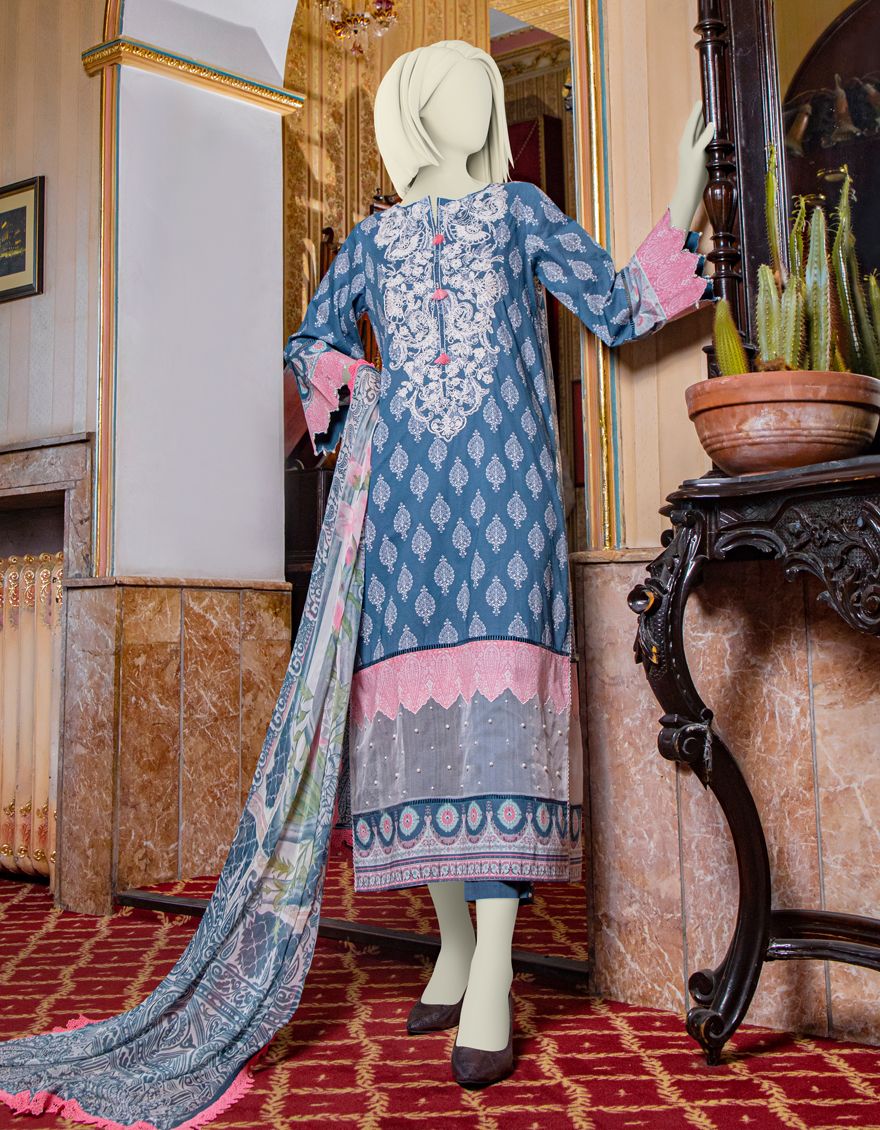 BLUE LAWN 3PC UNSTITCHED | JLAWN-S-US-21-763/A TWYLLA