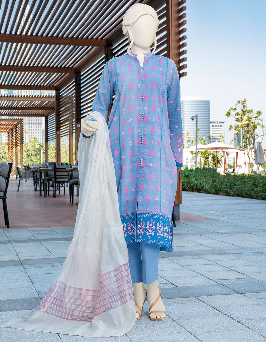 BLUE LAWN 3PC UNSTITCHED | JLAWN-S-US-22-022 TESSA