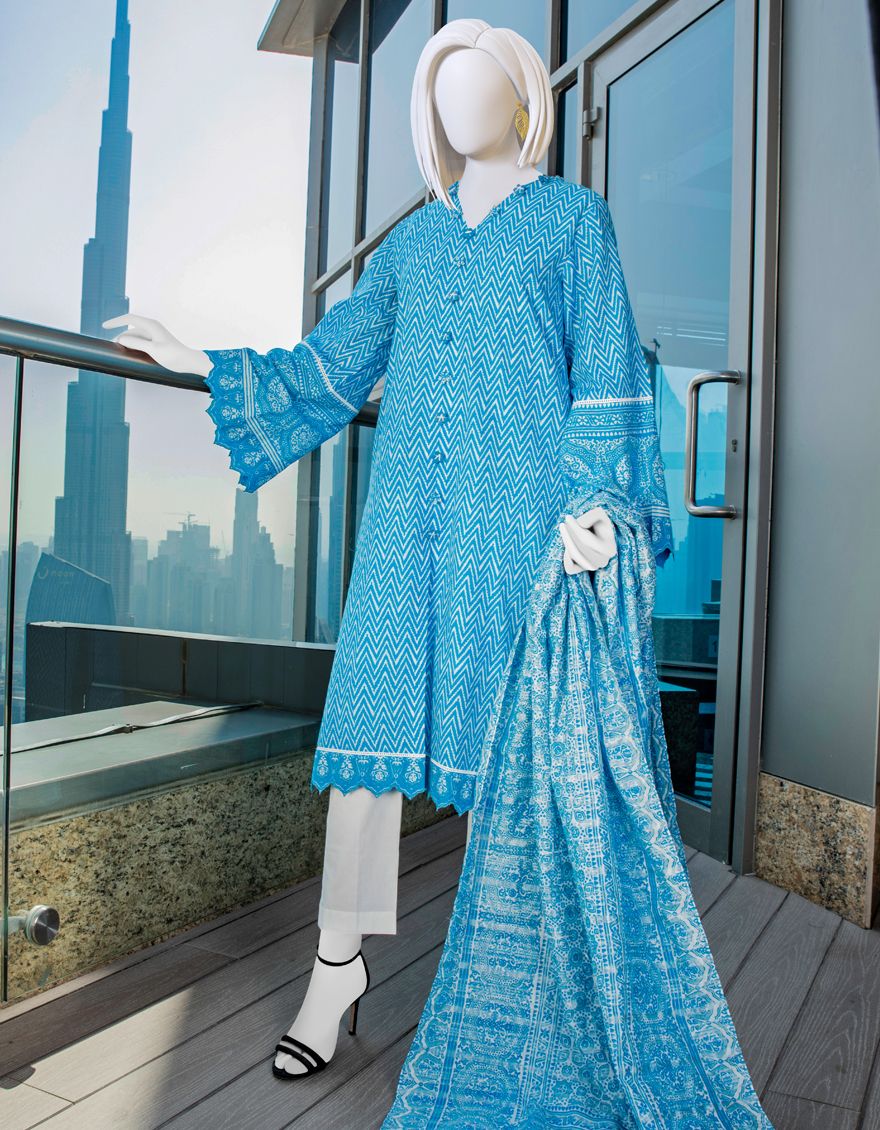 BLUE LAWN 3PC UNSTITCHED | JLAWN-S-US-22-027 HIROTO