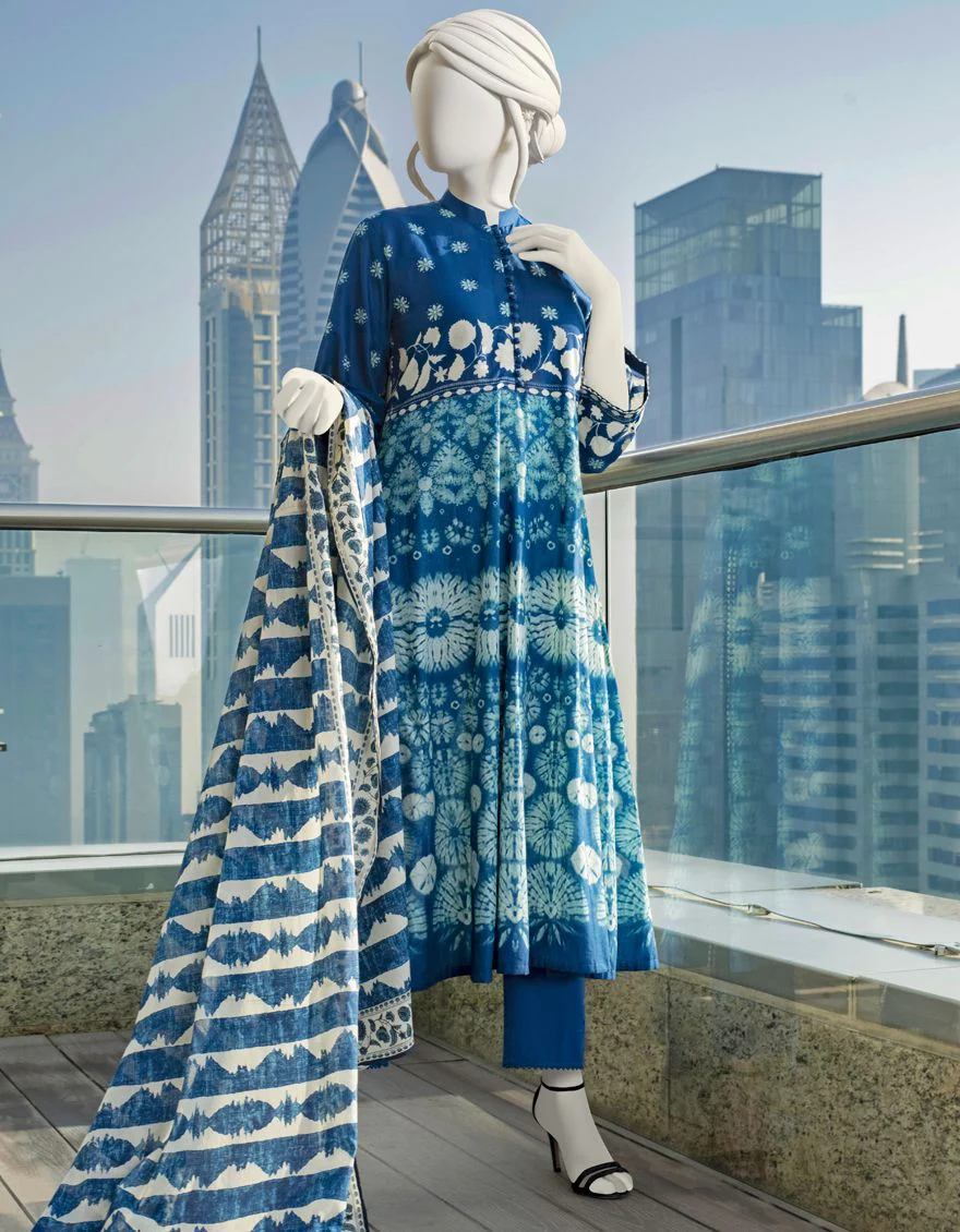 BLUE LAWN 3PC STITCHED | JLAWN-S-US-22-043/S NOOR